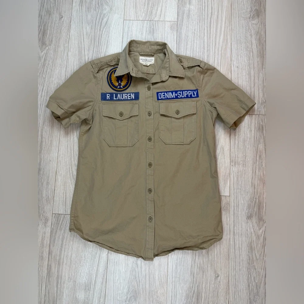 Ralph Lauren Shirt Mens Beige Denim & Supply Utility Military Cargo Khaki Sz XS - Picture 1 of 7